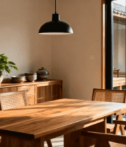 室内木质餐桌及庭院景观4747#横屏 