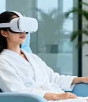  女性坐沙发体验设备3078#横屏 	 