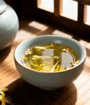 室内木桌茶具与泡好的花茶2177#横屏 