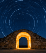 石拱门夜空星轨景象4558#横屏 