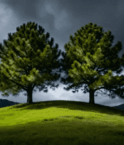 山丘上两棵松树与乌云景观4577#横屏 
