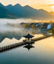 山水间古村落晨曦景观3885#横屏 