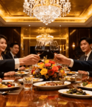 商务人士餐厅举杯聚餐3140#横屏 