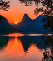 山水间日落湖面美景4906#横屏 