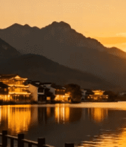 山水间古建筑群黄昏景致4936#横屏 