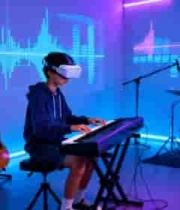  男孩戴眼镜弹奏电子琴1423#横屏 	 