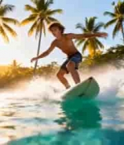  男孩海边冲浪画面205#横屏 	 