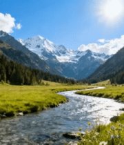 山间溪流自然风光全景2165#横屏 