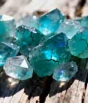  木底上的蓝绿色水晶宝石2819#横屏 	 -