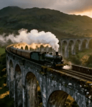 山间铁路上行驶的蒸汽火车3742#横屏 