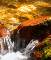 山间溪流与彩色岩石景观4176#横屏 