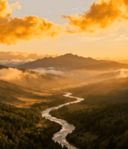 山间河流日落自然风光1294#横屏 