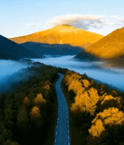 山间公路晨景航拍素材1674#横屏 