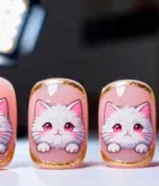  猫咪图案美甲特写2624#横屏 	 