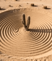 沙漠中仙人掌与沙纹景观3108#横屏 