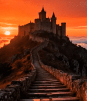 山顶城堡日落云海景观2467#横屏 