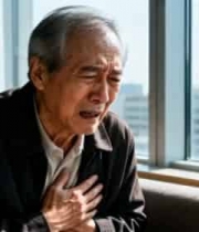  老人室内捂着胸口显不适1027#横屏 	 