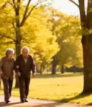  老年夫妇公园漫步场景2941#横屏 	 