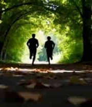  两人林间小道跑步画面2339#横屏 	 - 