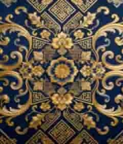 蓝底金色花纹中式装饰图案2987#横屏 	 