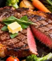  煎锅中的牛排与配菜1741#横屏 	 