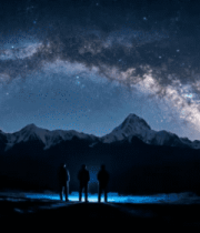 三人赏星空下雪山夜景733#横屏 