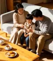  家庭客厅亲子温馨喝茶场景1337#横屏 	 -