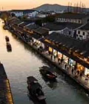  江南水乡古镇河道夜景501#横屏 	 