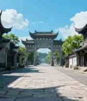  江南古镇古建筑街道全景365#横屏 	 