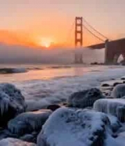  旧金山金门大桥日落雪景1136#横屏 	 