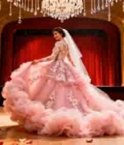  剧院中新娘身着婚纱优雅转身785#横屏 	 -