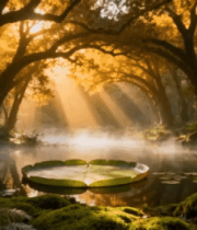 森林中阳光照耀的池塘景观2995#横屏 