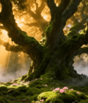 森林中阳光照耀下的古老大树3175#横屏 