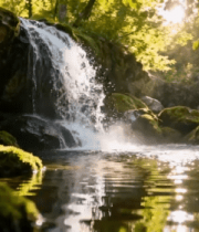 森林中瀑布自然景观(2)3683#横屏 