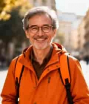  街道上微笑的背包老人860#横屏 	 