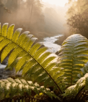 森林中蕨类植物与阳光景象894#横屏 