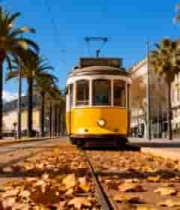  街道上的黄色有轨电车2884#横屏 	 