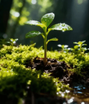 森林中带水珠的嫩绿幼苗2817#横屏 