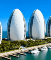 三亚海边特色建筑酒店全景3814#横屏 