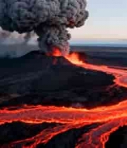  火山喷发熔岩流淌景象(3)2774#横屏 	 