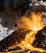  火山喷发熔岩流淌场景2831#横屏 	 