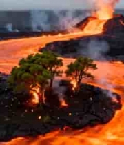  活火山熔岩流淌自然景观1831#横屏 	 