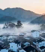  徽派建筑村落日出景观304#横屏 	 