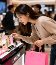 女性商场选购兰蔻化妆品1520#横屏 