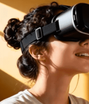 女性佩戴眼镜体验虚拟现实3817#横屏 