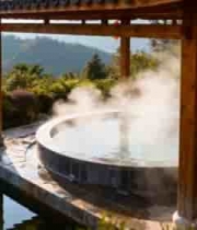  户外木质凉亭下的温泉场景464#横屏 	 