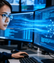 女性操作电脑进行网络科技工作2521#横屏 