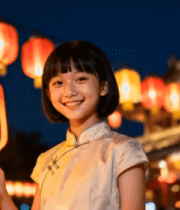 女孩手持灯笼站在古建前1430#横屏 