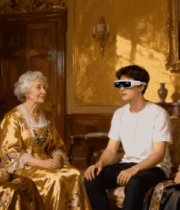 年轻人戴眼镜与老人交流4019#横屏 