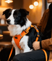 男子与边牧在咖啡店互动场景4974#横屏 